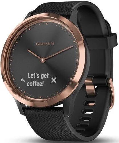 Smart Watches for Mens Noise Cancellation-Garmin Watch Vivomove HR Rose Gold with Black Silicone Band D Smart Watches for Mens Noise Cancellation-Garmin Watch Vivomove HR Rose Gold with Black Silicone Band D