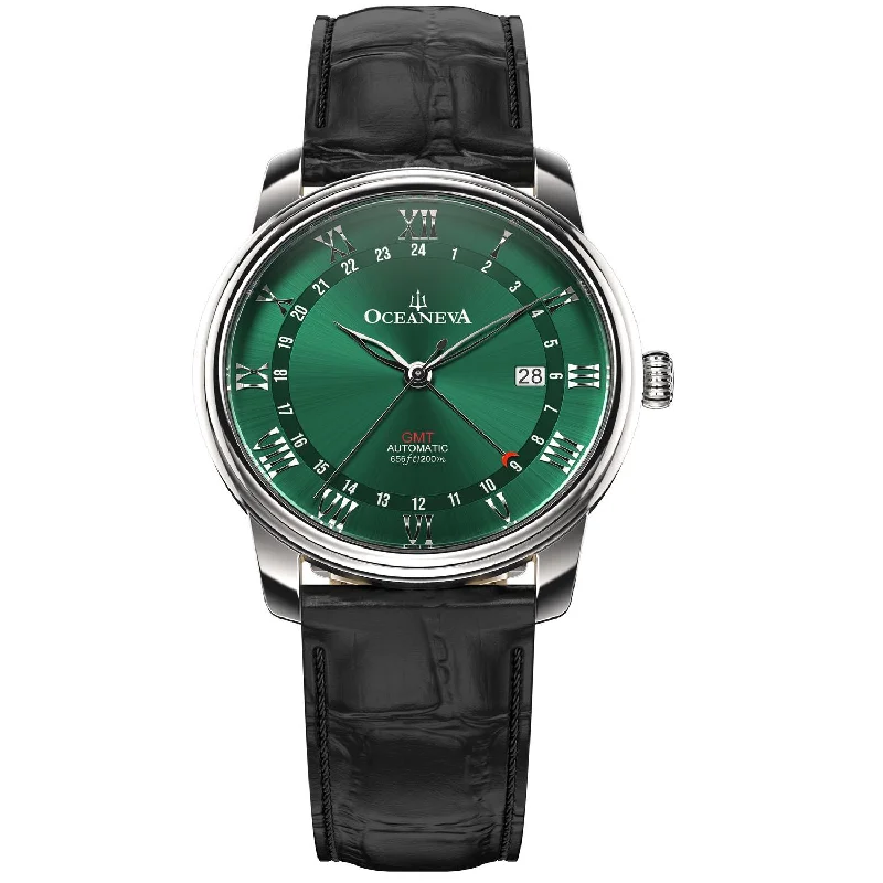 men's skeletonized watches with date function -Oceaneva OceanTrek GMT 200m Automatic Green Black