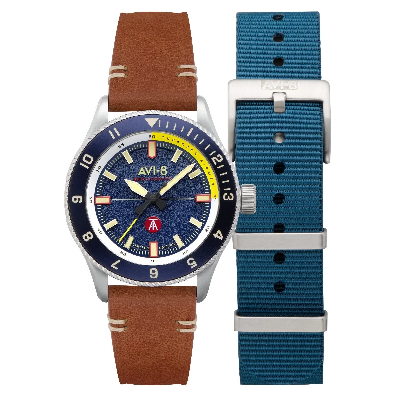 men's pilot watches with spring drive style design -AVI-8 Flyboy Tuskegee Airmen Meca-Quartz Limited Edition Lucera