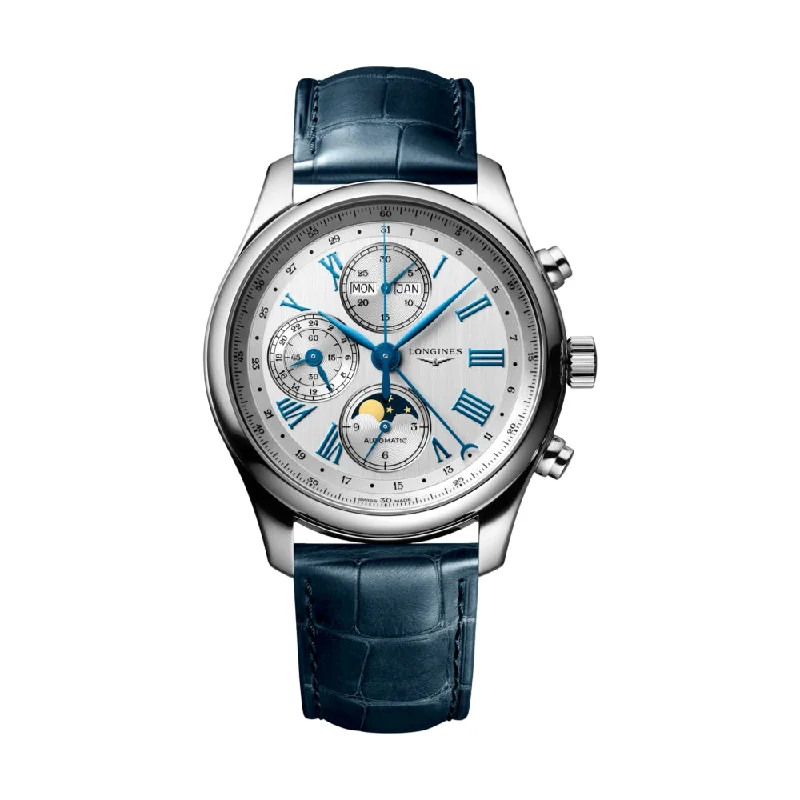 men's chronograph pilot watches -Master Collection Chrono Moonphase Silver and Blue Dial, 42mm men's chronograph pilot watches -Master Collection Chrono Moonphase Silver and Blue Dial, 42mm
