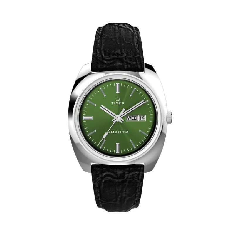 men's digital watches with C3 SuperLuminova display -Q Dress Colors Day Date 37mm - Green on Leather Strap men's digital watches with C3 SuperLuminova display -Q Dress Colors Day Date 37mm - Green on Leather Strap