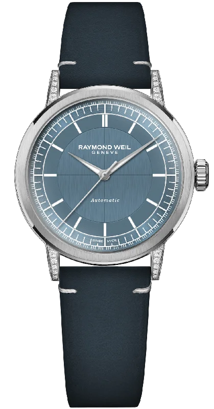 men's mechanical watches with leather style straps -Raymond Weil Millesime Central Seconds Denim Blue men's mechanical watches with leather style straps -Raymond Weil Millesime Central Seconds Denim Blue