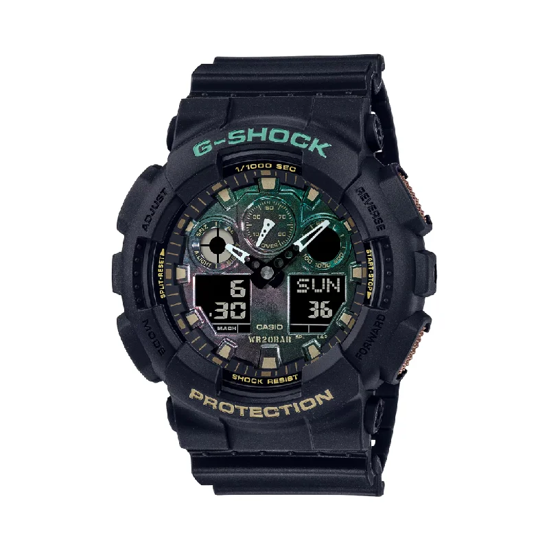 men's digital watches with phosphorescent style design -CASIO G-SHOCK GA-100RC-1ADR ANALOG-DIGITAL BLACK WATCH