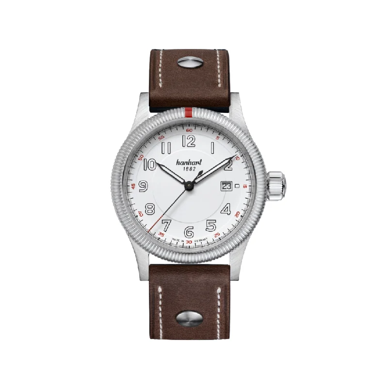 men's mechanical watches with vintage style design -HANHART PIONEER ONE BROWN 762.200-0110 CALFSKIN MEN WATCH