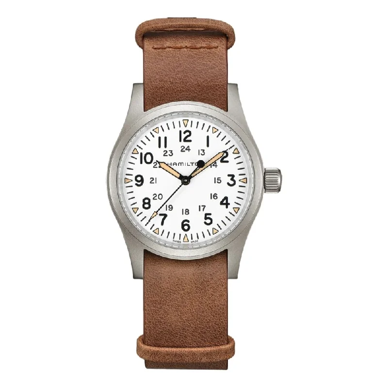 semi-gloss dress watches-Khaki Field Mechanical White Dial