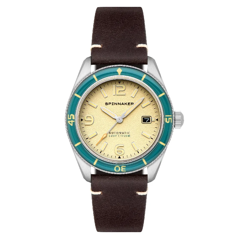 luxurious men's skeletonized watches with transparent back -Spinnaker Fleuss Automatic Sahara Brown