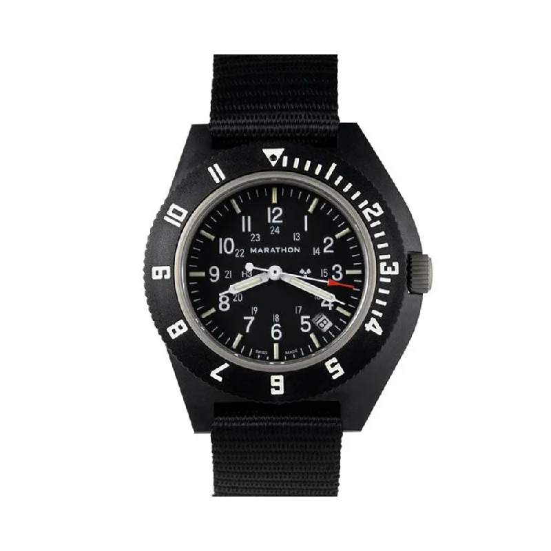 men's field watches with monogram engraving style design -New Sapphire Crystal Pilot's Navigator with Date & Tritium - Black - 41mm