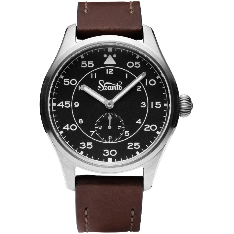 men's field watches with modern style design -Szanto Heritage Aviator Black Brown