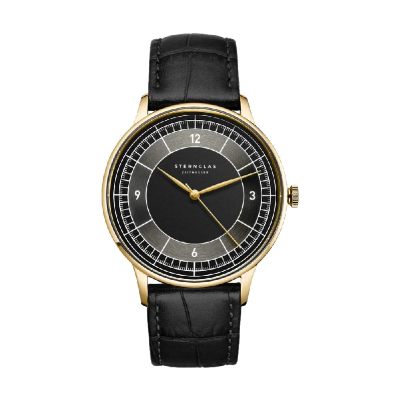 men's GMT watches with custom engraving style design -Sedius Black Dial 40mm on Heritage Black Strap