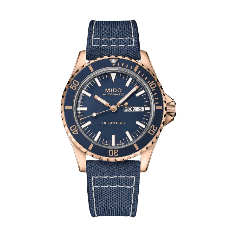 men's field watches with leather straps -Ocean Star Tribute Blue Textile Strap