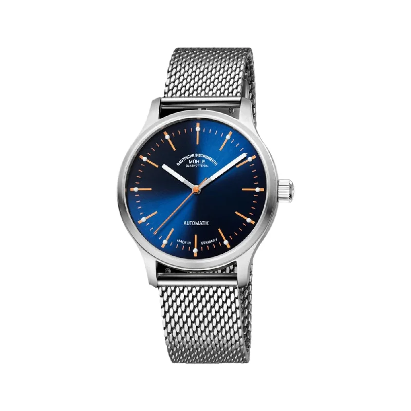 men's digital watches with day display -Panova Blau Milanaise Bracelet