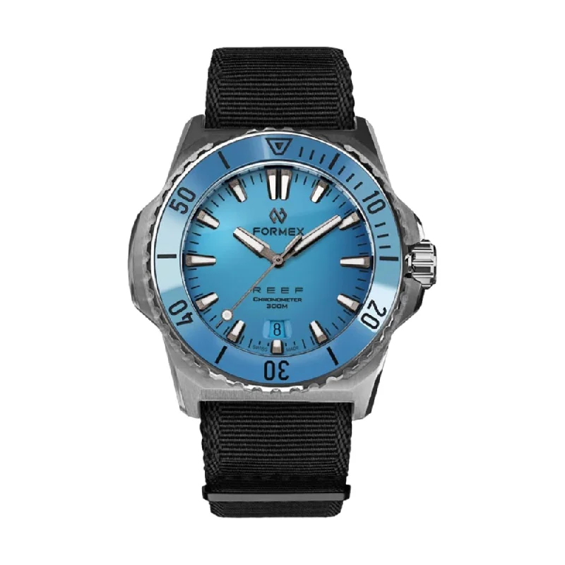 men's dive watches with hand-wound style -Baby REEF Automatic Chronometer COSC 300M Bahama 39.5 mm - Blue on Fabric Strap