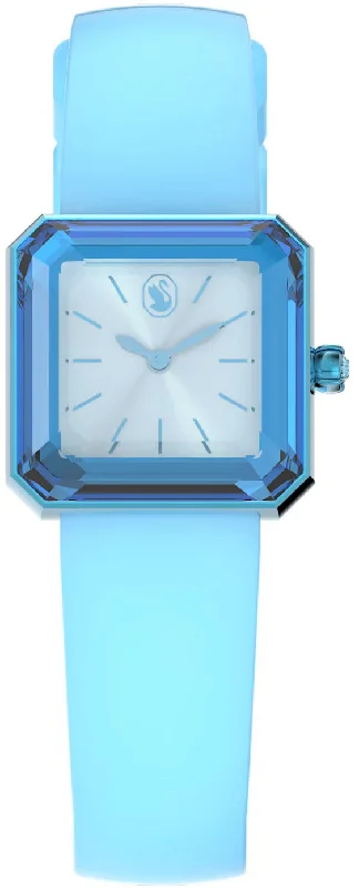 women's mechanical watches with luminescent display -Swarovski Silicone Blue