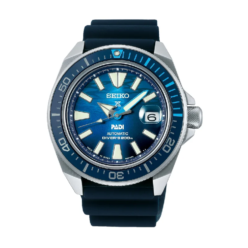 men's Seiko with kinetic display function -SEIKO PROSPEX SRPJ93K1 GREAT BLUE SAMURAI SCUBA PADI AUTOMATIC SPECIAL EDITION MEN WATCH