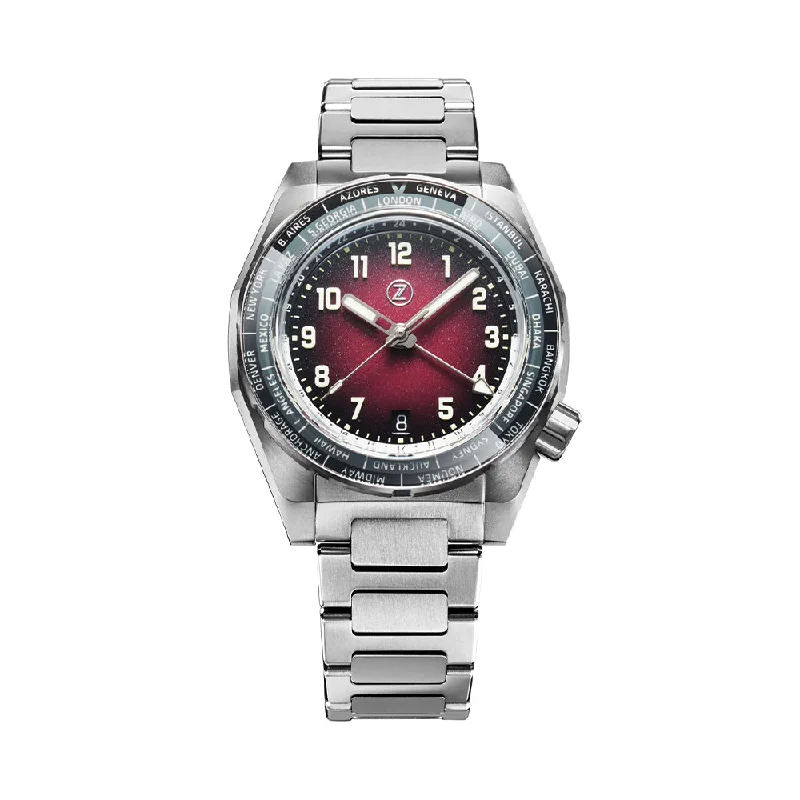 men's chronograph watches with stopwatch design -Thresher Titanium 41mm - Burgundy on Bracelet men's chronograph watches with stopwatch design -Thresher Titanium 41mm - Burgundy on Bracelet