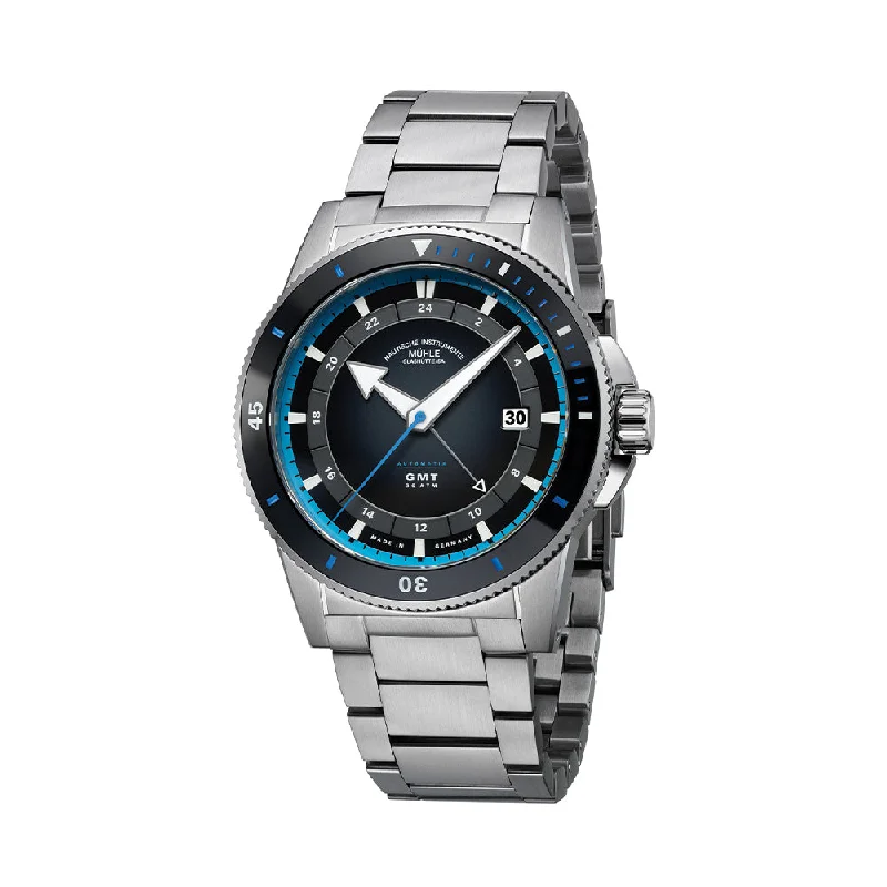 men's chronograph watches with triple time zone design -Sportivo Travel GMT 42.5mm - Black on Bracelet
