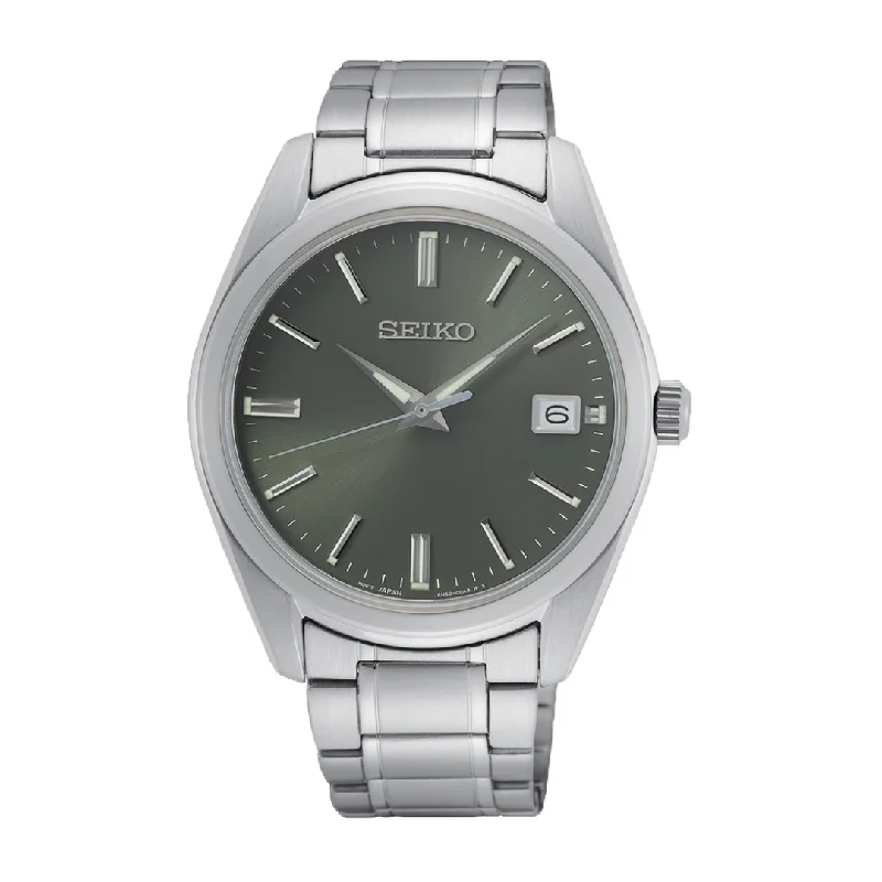 men's digital watches for beginners -SEIKO SUR527P1 QUARTZ ANALOG 3 HANDS DATE MEN WATCH