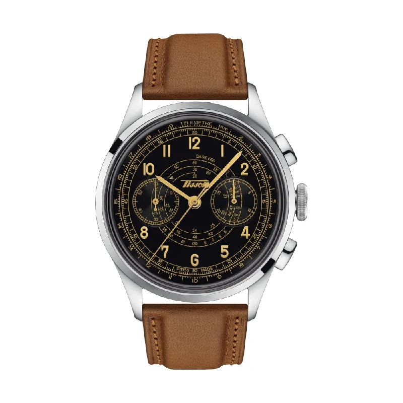 men's GMT watches with rotating bezel -Telemeter 1938 Black Dial