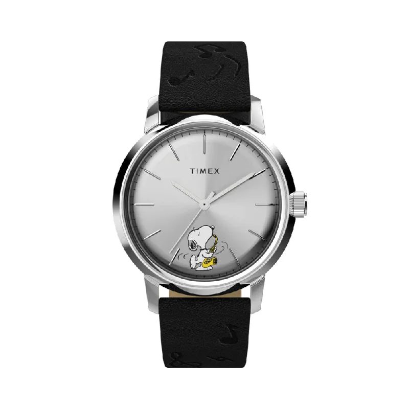 men's chronograph watches with automatic design -Peanuts Marlin® Automatic Saxophonist 40mm - Silver on Leather Strap men's chronograph watches with automatic design -Peanuts Marlin® Automatic Saxophonist 40mm - Silver on Leather Strap