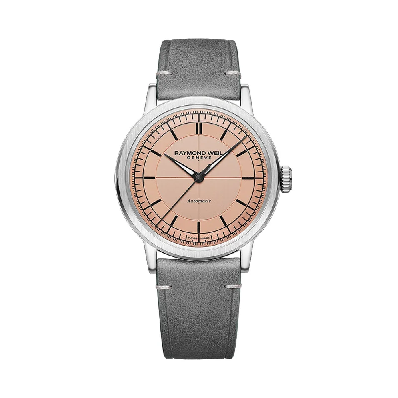 men's digital watches with special edition display -Millesime Men's Automatic Sector Dial 39.5mm - Salmon on Leather Strap men's digital watches with special edition display -Millesime Men's Automatic Sector Dial 39.5mm - Salmon on Leather Strap
