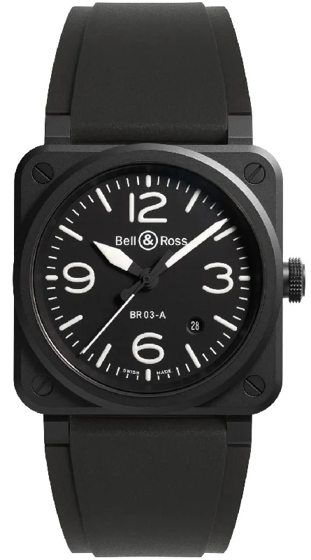 men's mechanical watches with manual design -Bell & Ross BR 03 Auto Black Matt Ceramic