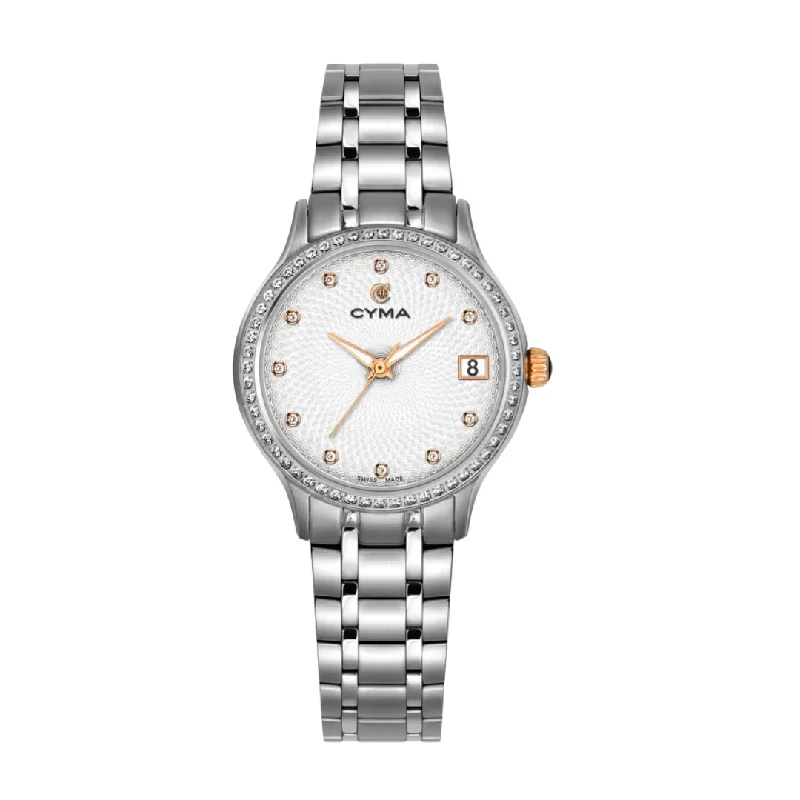 best women's mechanical watches -CYMA BELLE W02-00804-001 QUARTZ STAINLESS STEEL SILVER WOMEN WATCH