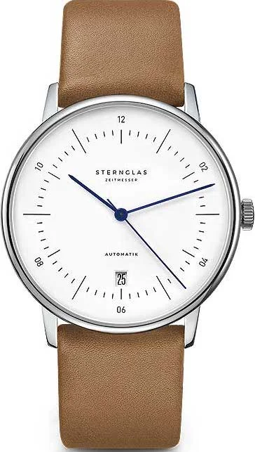 men's mechanical watches with magnifying design -Sternglas Naos/A Automatic Leather