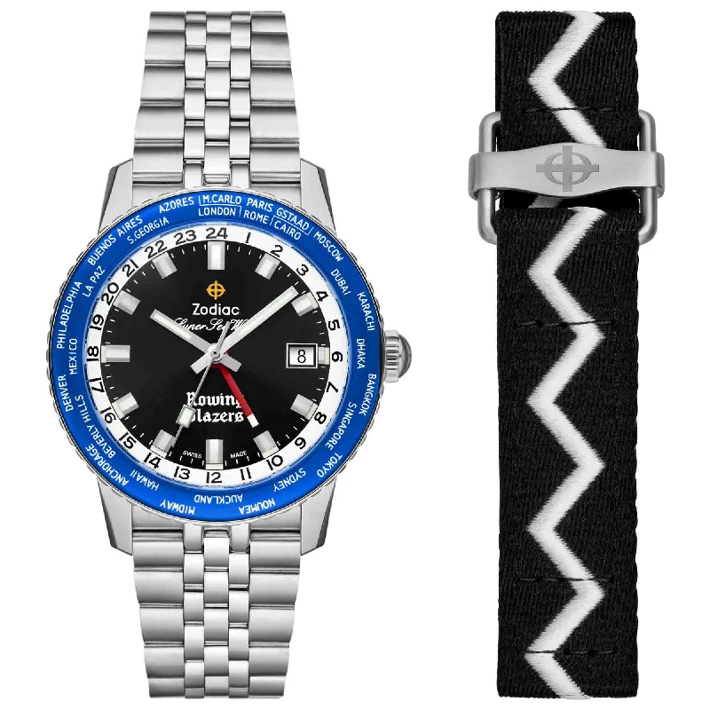 men's pilot watches with tourbillon design -Zodiac x Rowing Blazers ZO9414 Super Sea Wolf GMT Automatic Black Blue Limited Edition