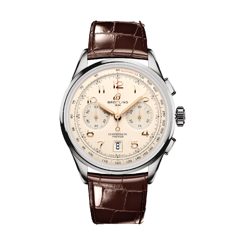 men's dive watches with concave style -Premier B01 Chronograph 42mm Stainless Steel - Cream men's dive watches with concave style -Premier B01 Chronograph 42mm Stainless Steel - Cream