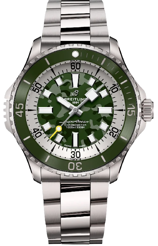 men's dive watches with curved style -Breitling Superocean Automatic 46 Super Diver Green men's dive watches with curved style -Breitling Superocean Automatic 46 Super Diver Green