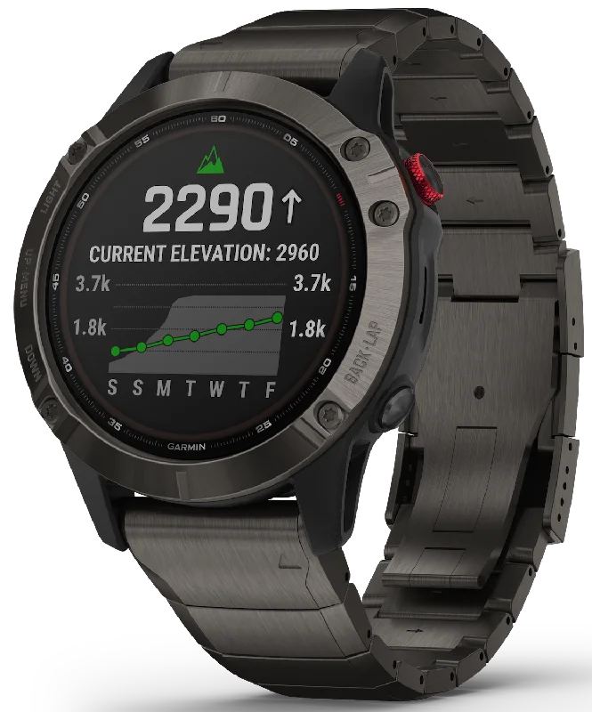Smart Watches for Mens Guide-Garmin Watch Fenix 6 Pro Solar Titanium Carbon Grey DLC With Titanium DLC Band D