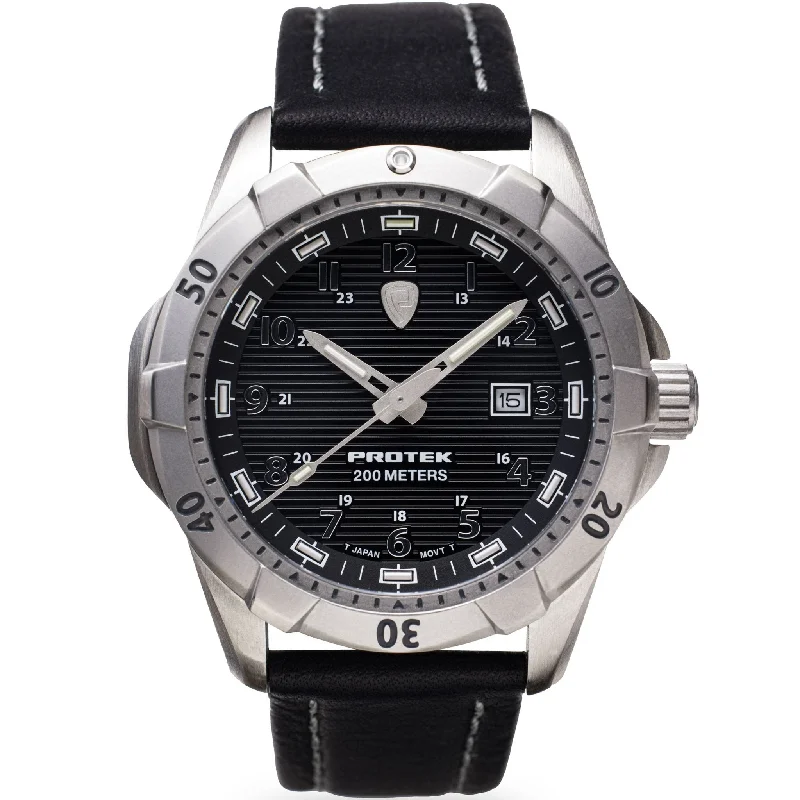 men's field watches with solar style design -ProTek Steel Dive 2000 Series Tritium Black Silver