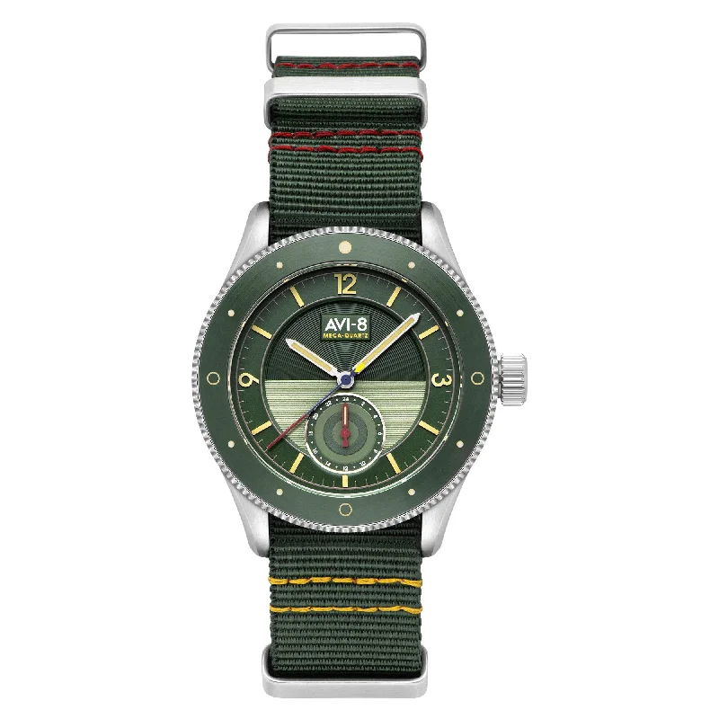 men's pilot watches with personalized engraving style design -AVI-8 Flyboy Airmaster Sector Meca-Quartz Vert Green men's pilot watches with personalized engraving style design -AVI-8 Flyboy Airmaster Sector Meca-Quartz Vert Green