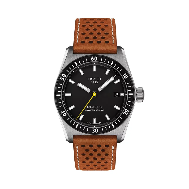 Italian-style dresswatches-PR516 Powermatic 80 38mm - Black on Leather Strap