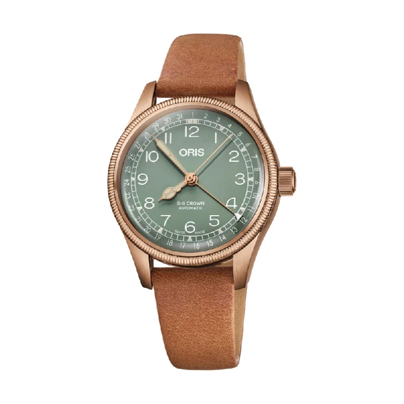 men's GMT watches with SuperLuminova style design -Big Crown Bronze Pointer Date Green Dial Tan Strap men's GMT watches with SuperLuminova style design -Big Crown Bronze Pointer Date Green Dial Tan Strap