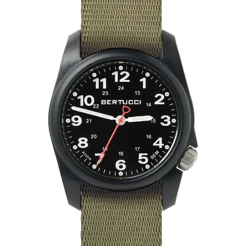 men's field watches with rubber style straps -Bertucci A-1R Field Comfort Black Olive men's field watches with rubber style straps -Bertucci A-1R Field Comfort Black Olive