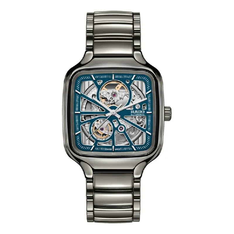gold-tone dress watches-True Square Automatic Open Heart Blue Accents