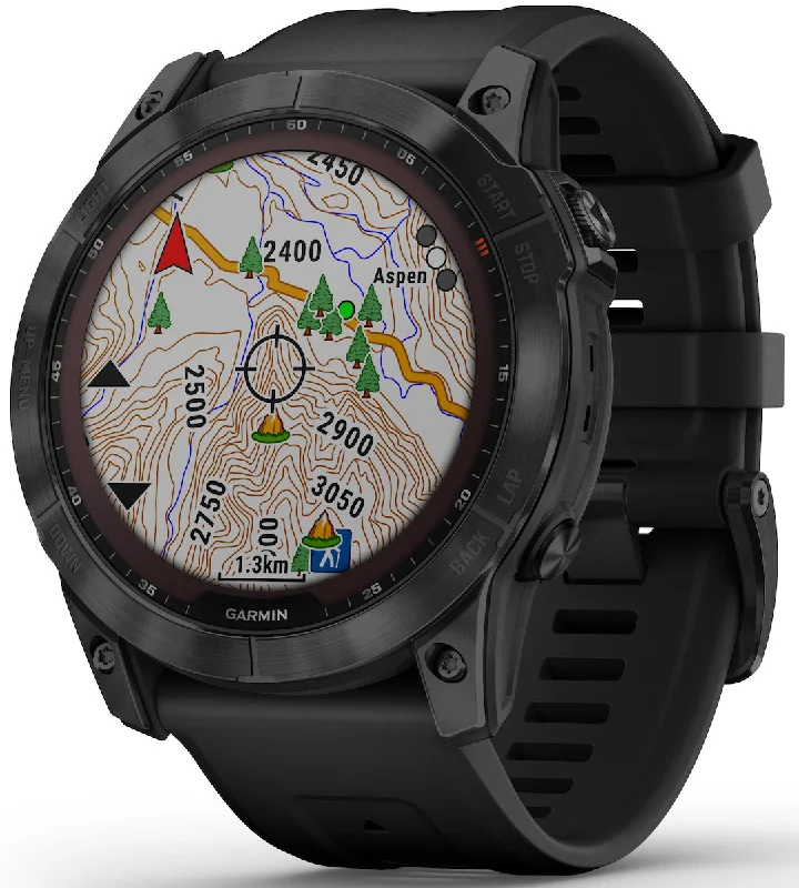 Mens Smart Watches Emergency SOS-Garmin Watch Fenix 7X Sapphire Solar Black Titanium D