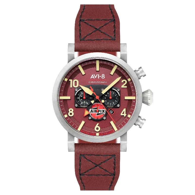 men's pilot watches with Swiss SuperLuminova style design -AVI-8 Gibson Dual Time Chronograph Airfix Edition Hazard Red