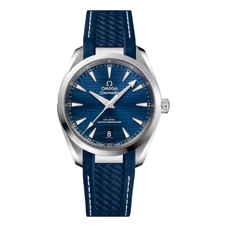 men's chronograph watches with silicone style straps -Seamaster Aqua Terra 150M Co-Axial Master Chronometer 38mm - Blue on Rubber Strap men's chronograph watches with silicone style straps -Seamaster Aqua Terra 150M Co-Axial Master Chronometer 38mm - Blue on Rubber Strap