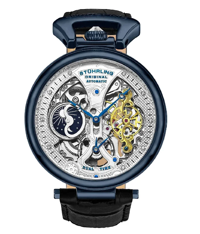 Silver Dial/Blue Case/Black Leather Strap