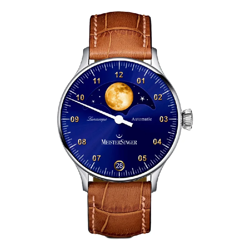 men's dive watches with unidirectional bezel -Lunascope 40mm - Blue on Leather Strap men's dive watches with unidirectional bezel -Lunascope 40mm - Blue on Leather Strap