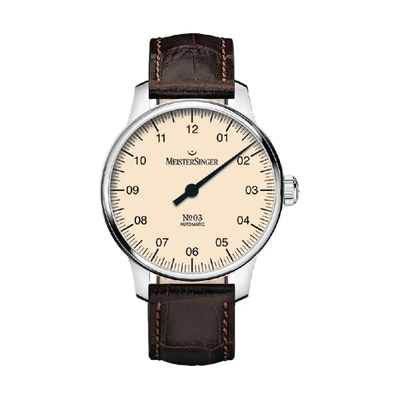 men's field watches with tourbillon style design -N°03 Ivory Dial 38mm on Brown Croco Print Leather Strap men's field watches with tourbillon style design -N°03 Ivory Dial 38mm on Brown Croco Print Leather Strap