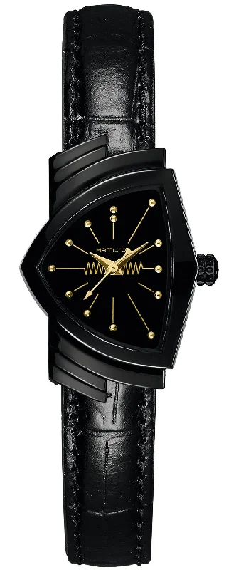 women's Hamilton logo engraving watches -Hamilton Watch Ventura S Quartz Black & Gold