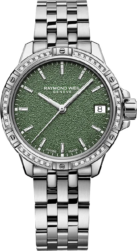 women's Raymond Weil with rubber straps -Raymond Weil Tango Green Frost Diamond D