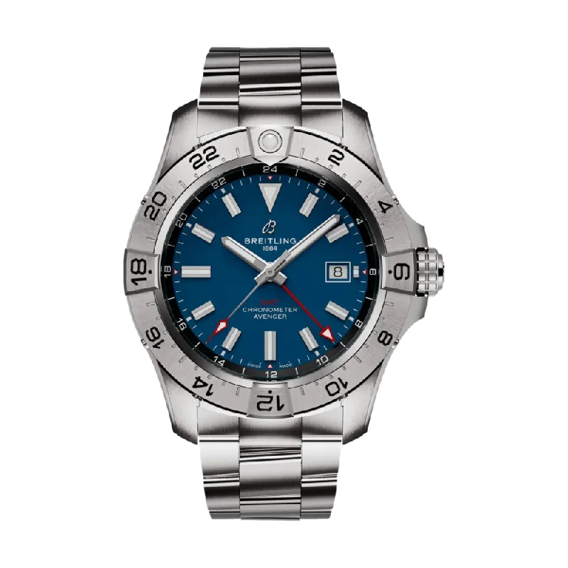 men's chronograph watches with metal straps -Avenger Automatic GMT 44 Blue Dial