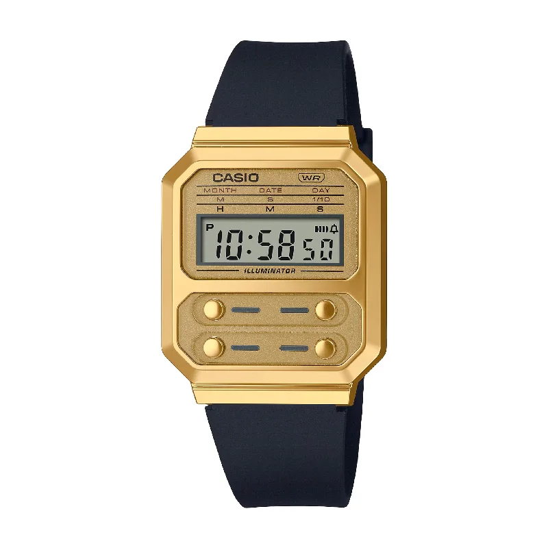 women's Casio casual watches -CASIO GENERAL VINTAGE A100WEFG-9ADF DIGITAL GOLD WOMEN WATCH