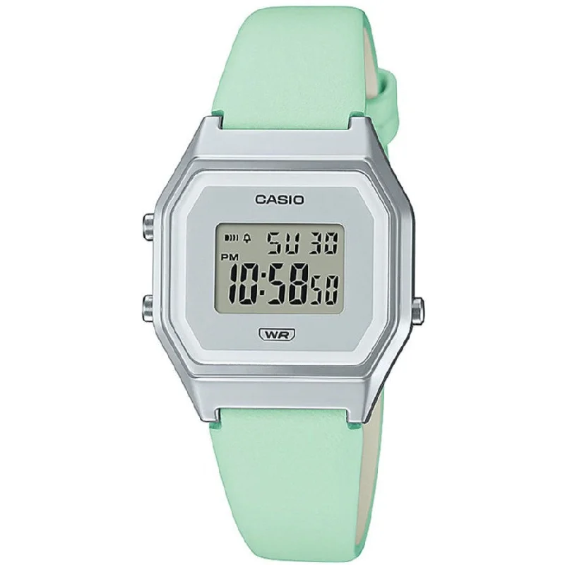 Unisex Round Case Style Watches-Casio Vintage Ladies Green Watch LA680WEL-3EF