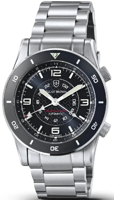 men's mechanical watches with timer display -Elliot Brown Beachmaster Black and Steel Limited Edition D