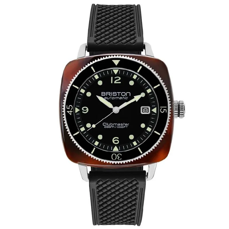 men's skeletonized watches with glass back cover -Briston Clubmaster Legend Automatic Diver Acetate Black men's skeletonized watches with glass back cover -Briston Clubmaster Legend Automatic Diver Acetate Black